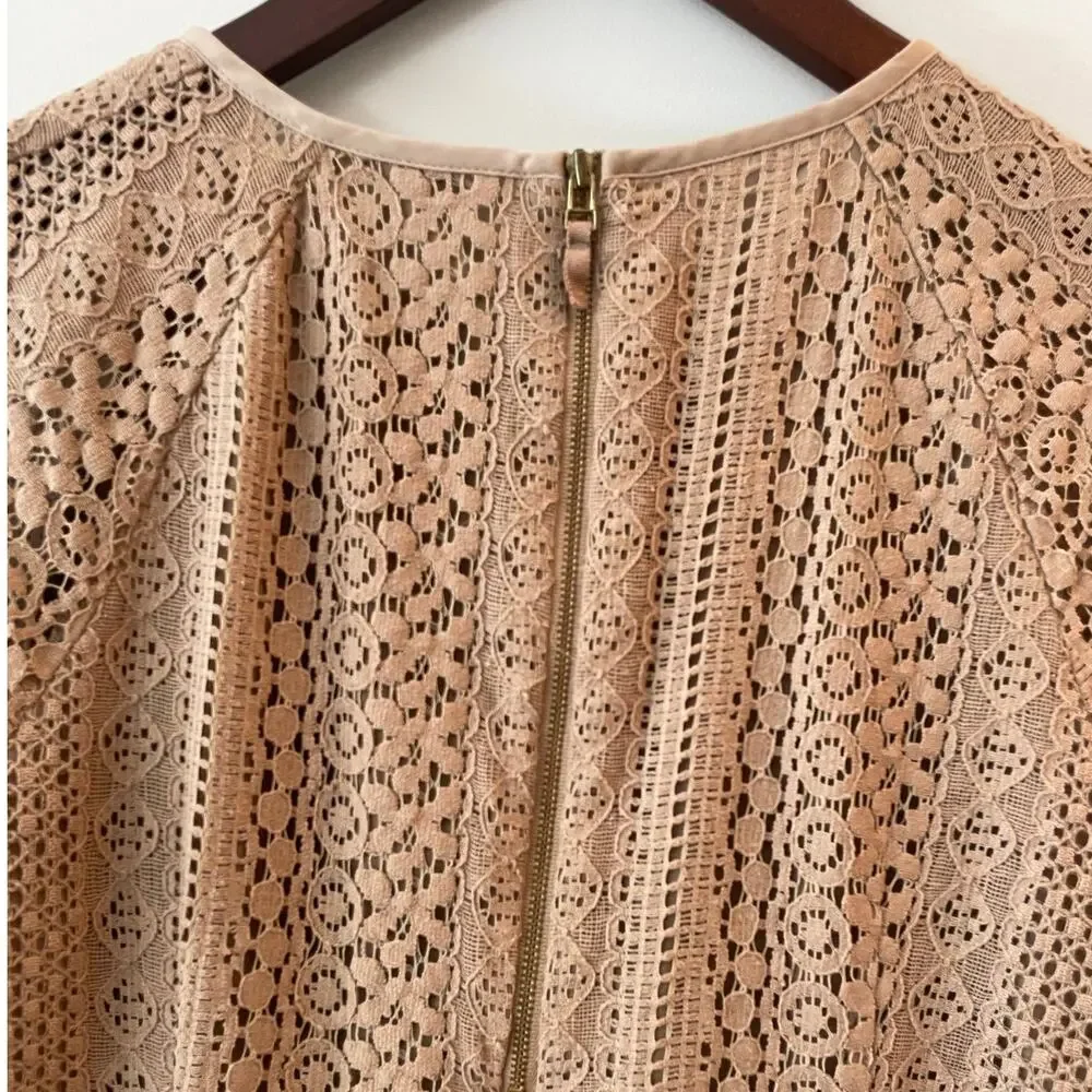 Banana Republic Lace Overlay Blouse Short Sleeve Zipper Office Date Elegant 8 - Picture 7 of 12